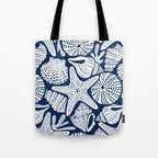 Ocean Floor Nautical Shells Navy Blue Tote Bag Gallery Image 1