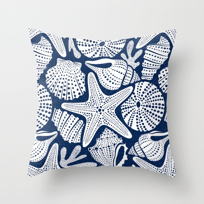 Ocean Floor Nautical Shells Navy Blue Throw Pillow Gallery Image 6