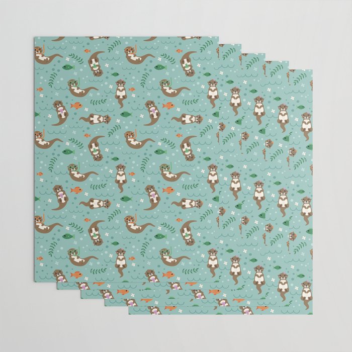 Kawaii Otters Playing Underwater Wrapping Paper Gallery Image 3