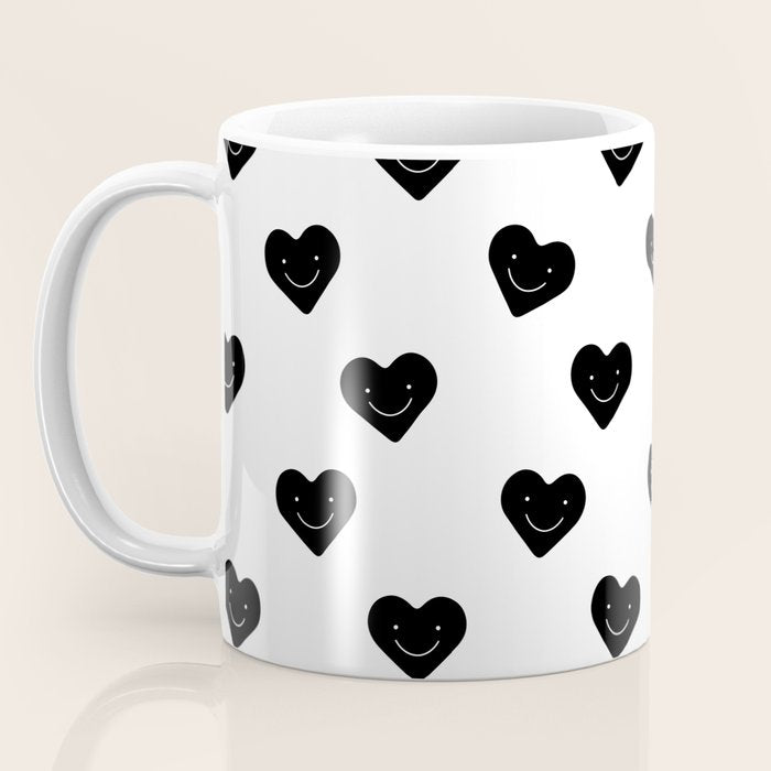 Black and white love heart doodle pattern Coffee Mug Gallery Image 3
