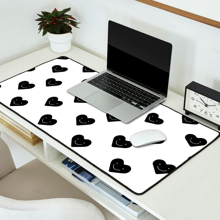 Black and white love heart doodle pattern Desk Mat Gallery Image 2