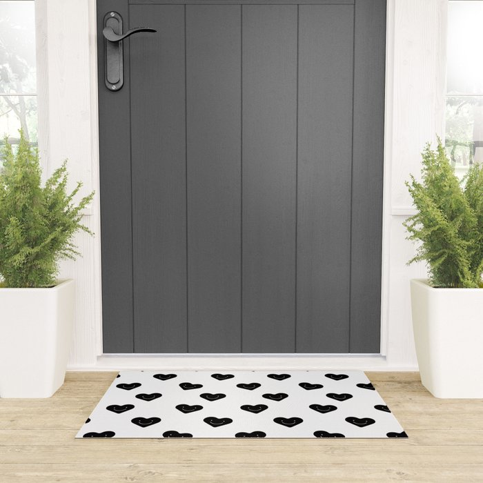 Black and white love heart doodle pattern Welcome Mat Gallery Image 3