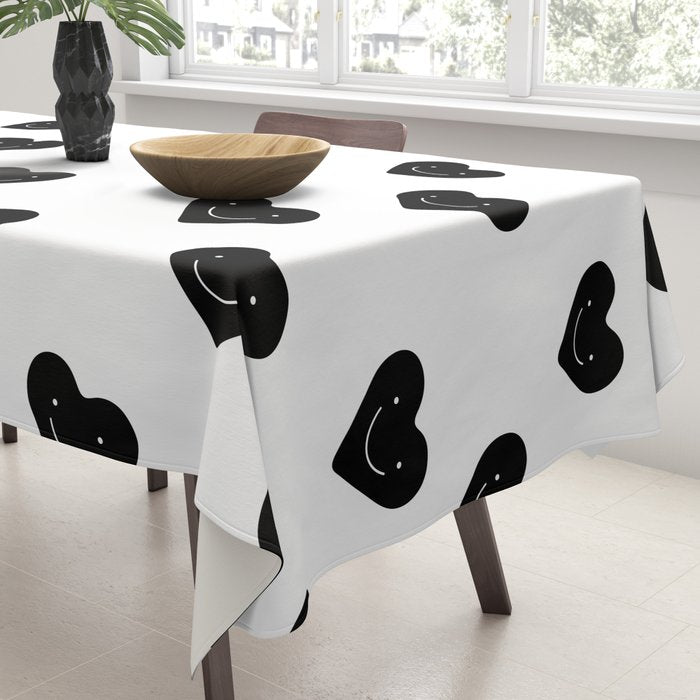 Black and white love heart doodle pattern Tablecloth Gallery Image 3