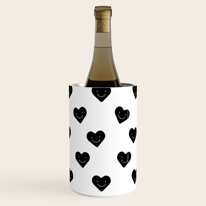 Black and white love heart doodle pattern Wine Chiller Gallery Image 2