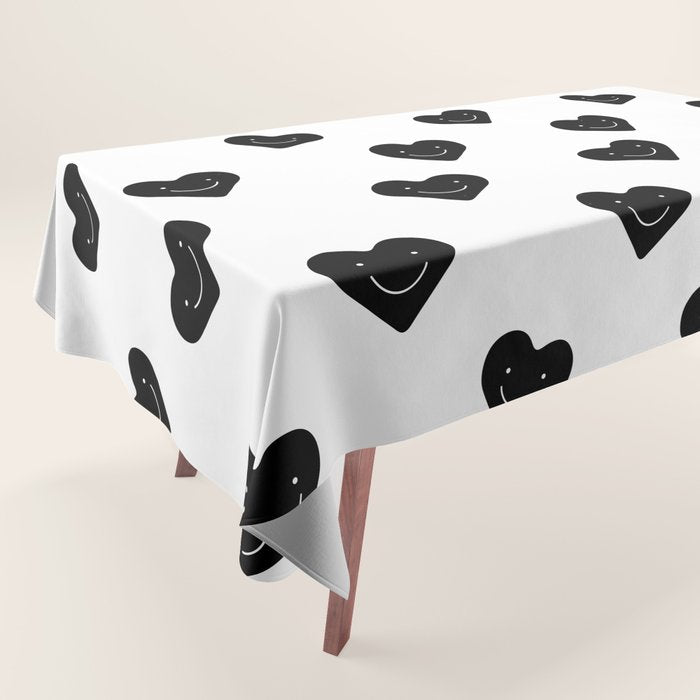 Black and white love heart doodle pattern Tablecloth Gallery Image 1