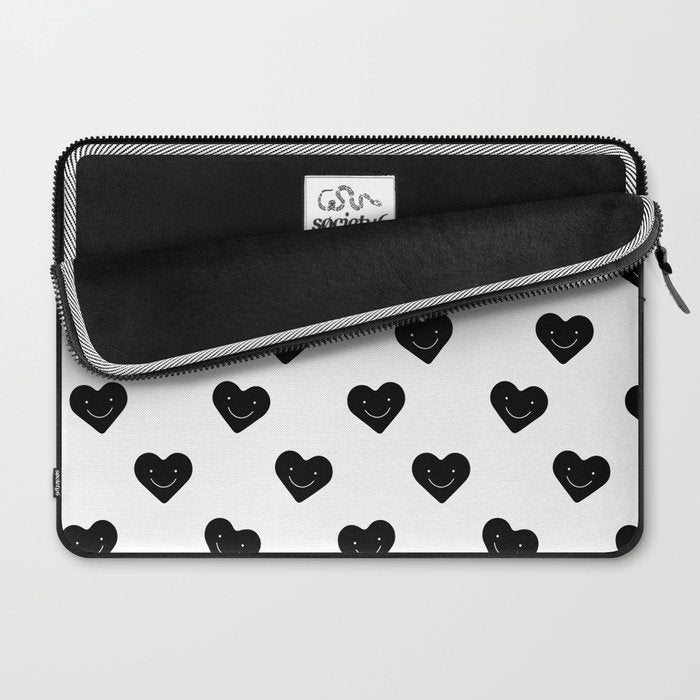 Black and white love heart doodle pattern Laptop Sleeve Gallery Image 2