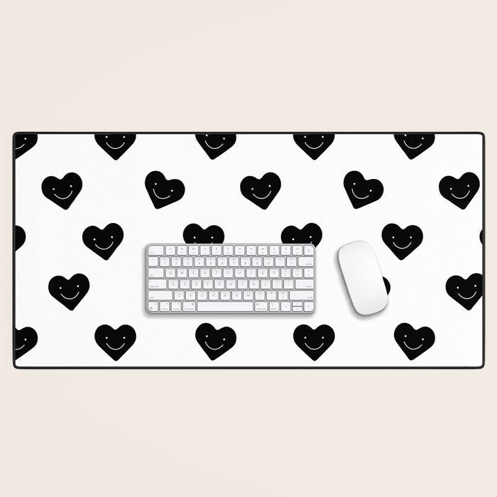 Black and white love heart doodle pattern Desk Mat Gallery Image 1