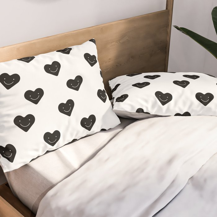 Black and white love heart doodle pattern Pillow Sham Gallery Image 2