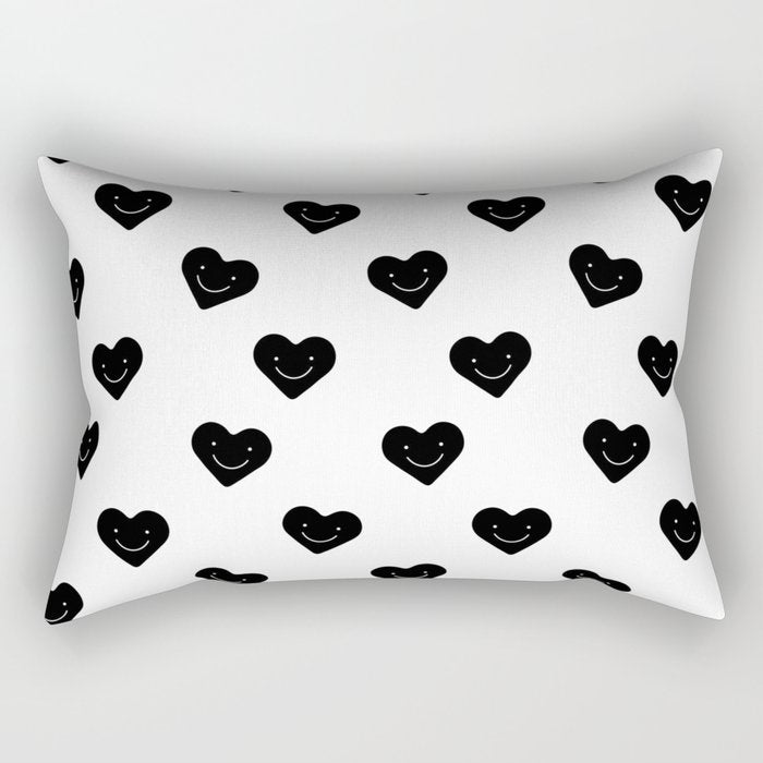 Black and white love heart doodle pattern Rectangular Pillow Gallery Image 2