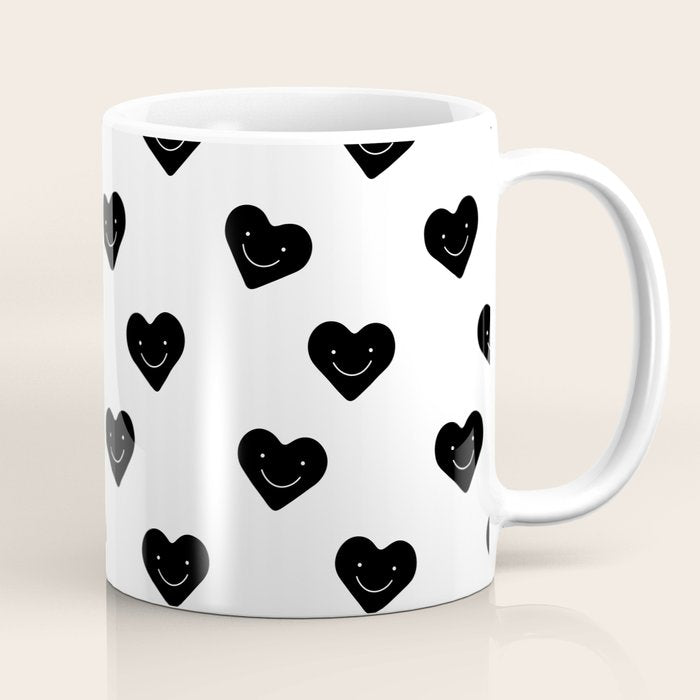 Black and white love heart doodle pattern Coffee Mug Gallery Image 1