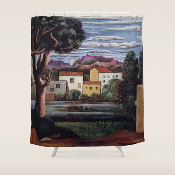 Pablo Picasso, Mediterranean Paysage (Landscape with Dead and Live Trees) (Paisaje con árbol muerto y vivo), oil on canvas landscape painting Shower Curtain Gallery Image 1