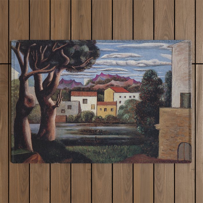 Pablo Picasso, Mediterranean Paysage (Landscape with Dead and Live Trees) (Paisaje con árbol muerto y vivo), oil on canvas landscape painting Outdoor Rug Gallery Image 1