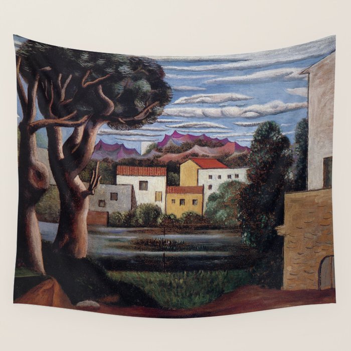 Pablo Picasso, Mediterranean Paysage (Landscape with Dead and Live Trees) (Paisaje con árbol muerto y vivo), oil on canvas landscape painting Wall Tapestry Gallery Image 4