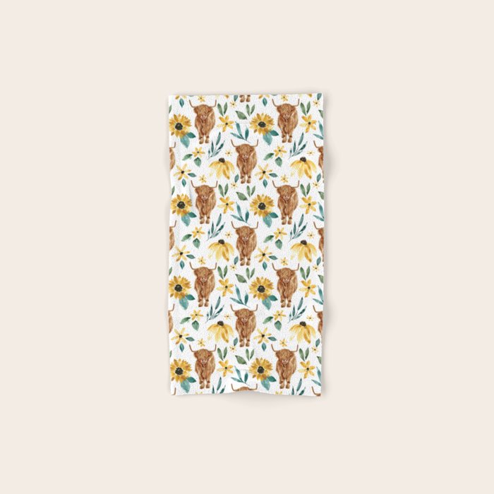Sunflower Floral Highland Cow Bath Towel Gallery Image 1