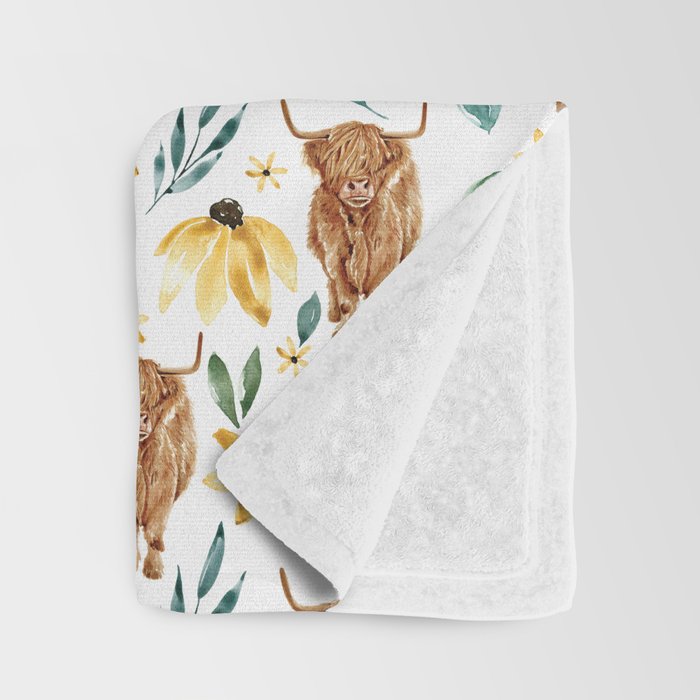 Sunflower Floral Highland Cow Throw Blanket Gallery Image 3