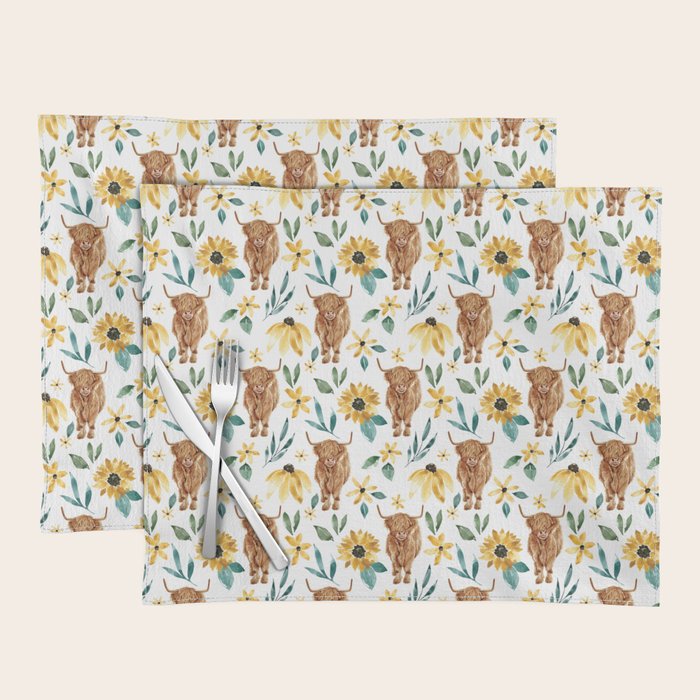 Sunflower Floral Highland Cow Placemat Gallery Image 1