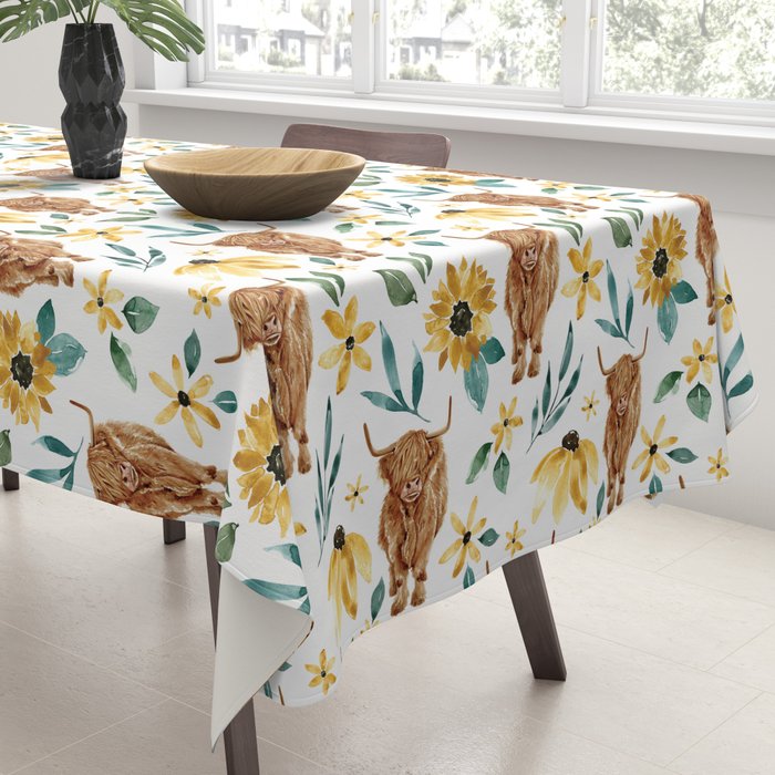 Sunflower Floral Highland Cow Tablecloth Gallery Image 3