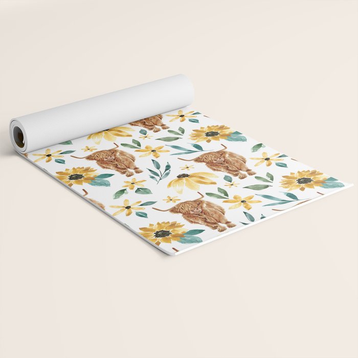 Sunflower Floral Highland Cow Yoga Mat Gallery Image 2
