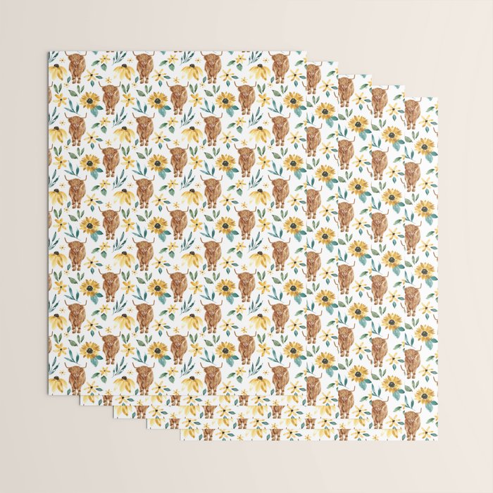 Sunflower Floral Highland Cow Wrapping Paper Gallery Image 3