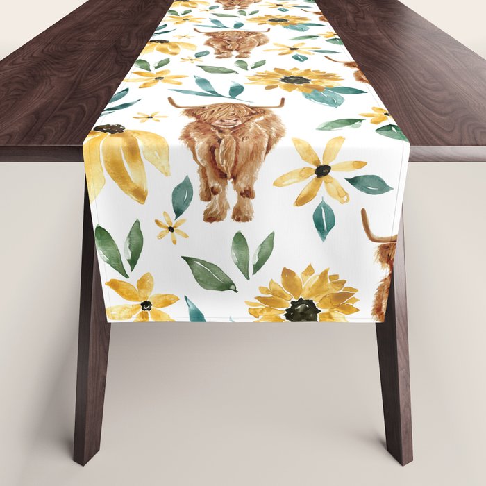 Sunflower Floral Highland Cow Table Runner Gallery Image 1