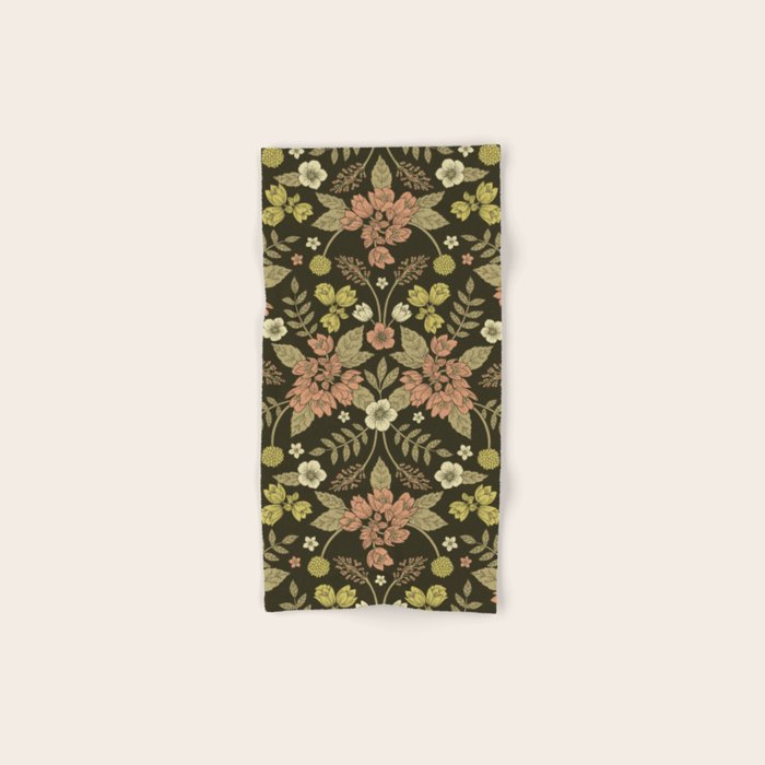 Sage, Dark Green, Peach & Cream Floral Pattern Towels Gallery Image 1