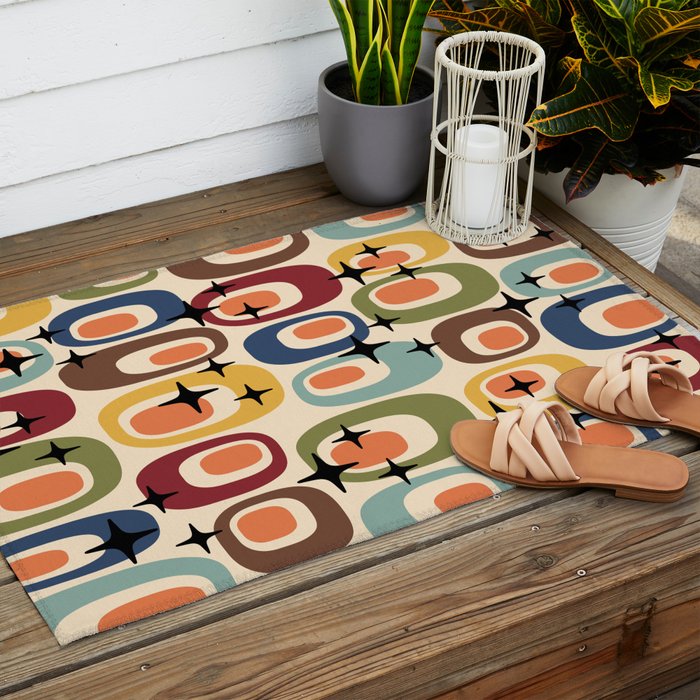 Retro Mid Century Modern Atomic Pattern Outdoor Rug Gallery Image 2