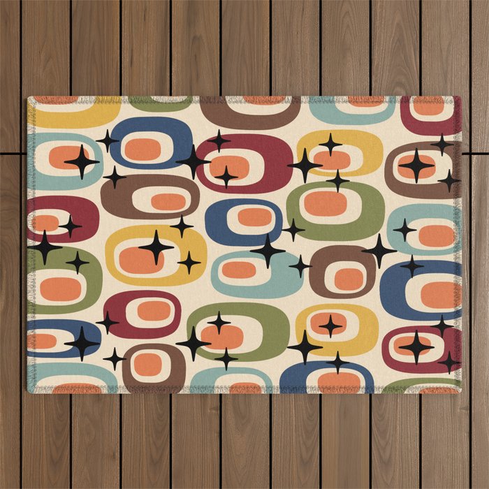Retro Mid Century Modern Atomic Pattern Outdoor Rug Gallery Image 1