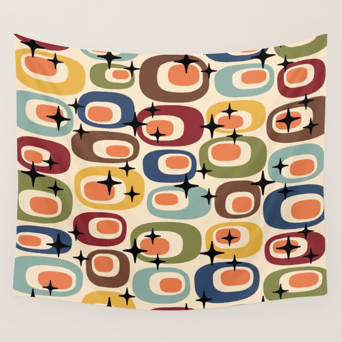 Retro Mid Century Modern Atomic Pattern Wall Tapestry Gallery Image 1