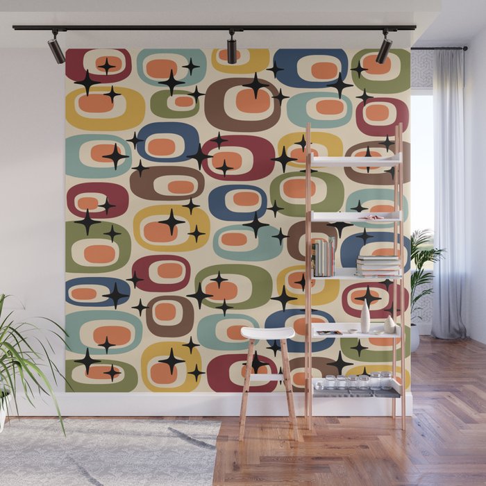 Retro Mid Century Modern Atomic Pattern Wall Mural Gallery Image 1