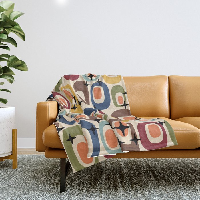 Retro Mid Century Modern Atomic Pattern Throw Blanket Gallery Image 1