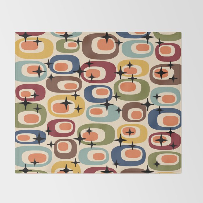 Retro Mid Century Modern Atomic Pattern Throw Blanket Gallery Image 2