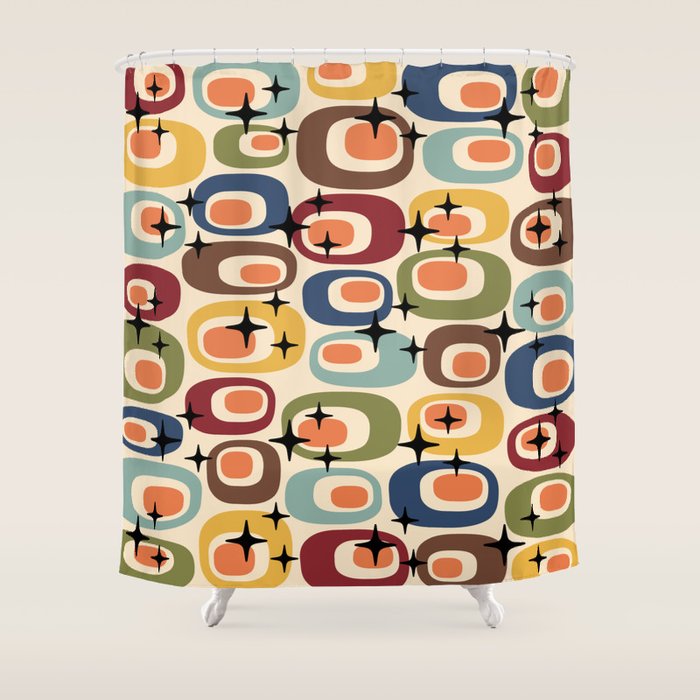 Retro Mid Century Modern Atomic Pattern Shower Curtain Gallery Image 1