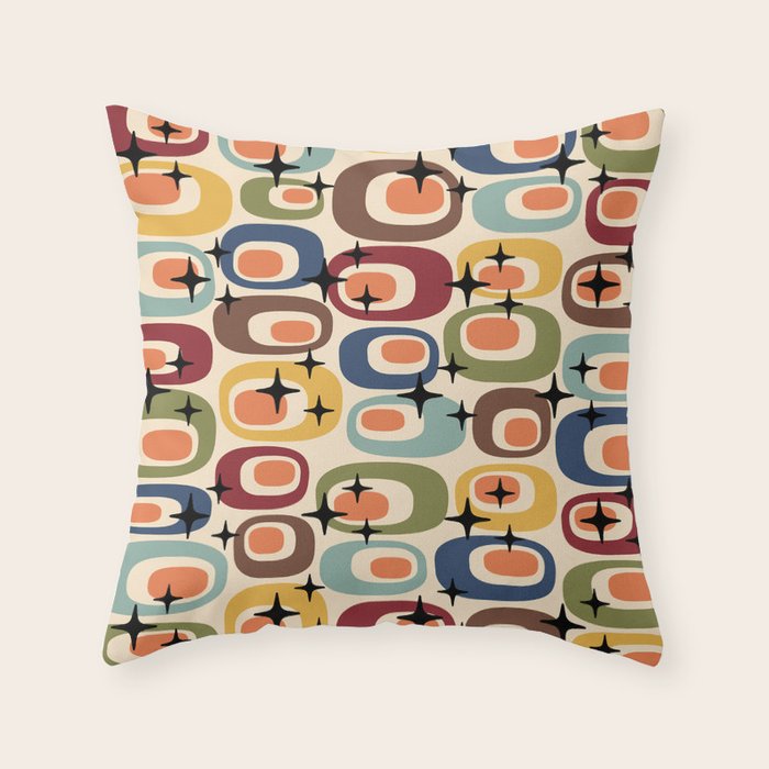 Retro Mid Century Modern Atomic Pattern Throw Pillow Gallery Image 1