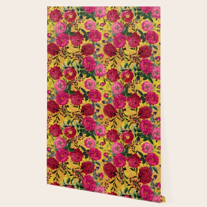 Vintage & Shabby Chic - Summer Tropical Roses Flower Garden Wallpaper Gallery Image 2