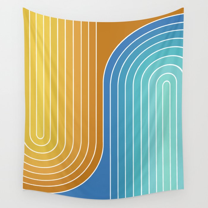 Gradient Curvature XII Beachy Blue and Orange Wall Tapestry Gallery Image 1