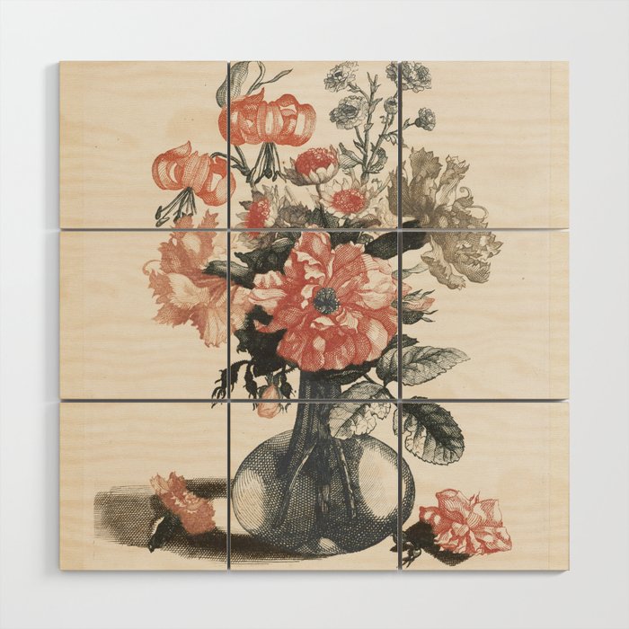 Five Prints of Flowers in Glass Vases, anonymous, after Jean Baptiste Monnoyer  1688   1698 Wood Wall Art Gallery Image 1