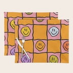 Pink Happy Face Checkered Print Placemat Gallery Image 1
