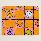 Pink Happy Face Checkered Print Jigsaw Puzzle Gallery Image 1
