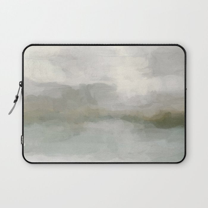 Break in the Weather II - Modern Abstract Painting, Light Teal, Sage Green Gray Cloudy Weather Ocean Laptop Sleeve Gallery Image 1