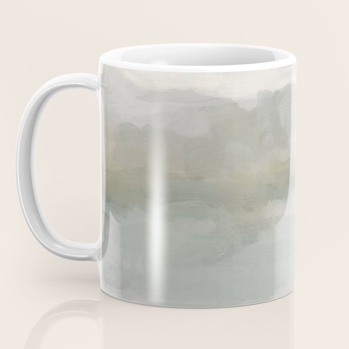 Break in the Weather II - Modern Abstract Painting, Light Teal, Sage Green Gray Cloudy Weather Ocean Coffee Mug Gallery Image 3