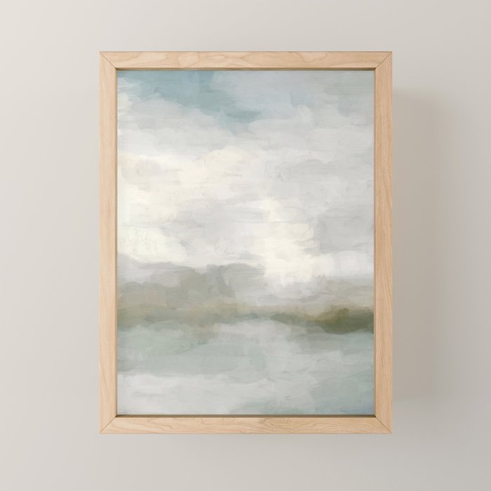 Break in the Weather II - Modern Abstract Painting, Light Teal, Sage Green Gray Cloudy Weather Ocean Mini Art Print Gallery Image 1