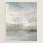Break in the Weather II - Modern Abstract Painting, Light Teal, Sage Green Gray Cloudy Weather Ocean Jigsaw Puzzle Gallery Image 1