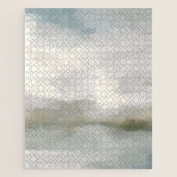 Break in the Weather II - Modern Abstract Painting, Light Teal, Sage Green Gray Cloudy Weather Ocean Jigsaw Puzzle Gallery Image 1