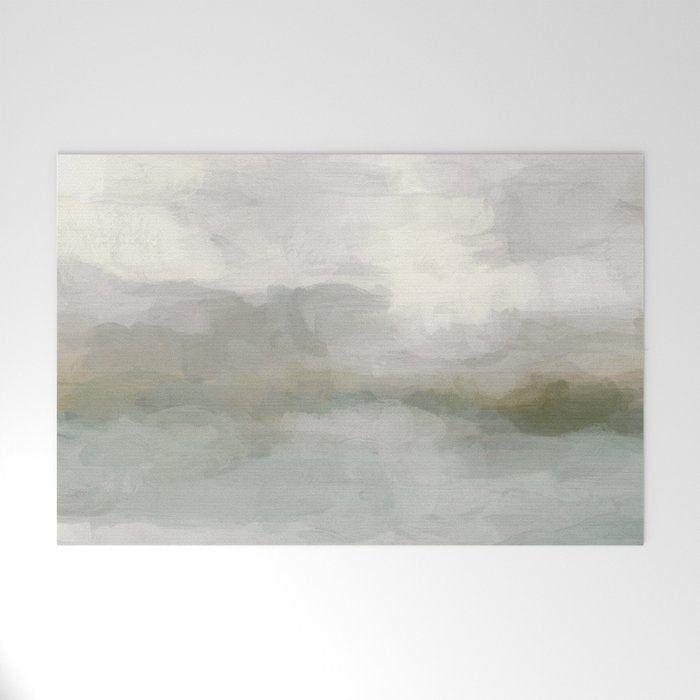 Break in the Weather II - Modern Abstract Painting, Light Teal, Sage Green Gray Cloudy Weather Ocean Welcome Mat Gallery Image 1