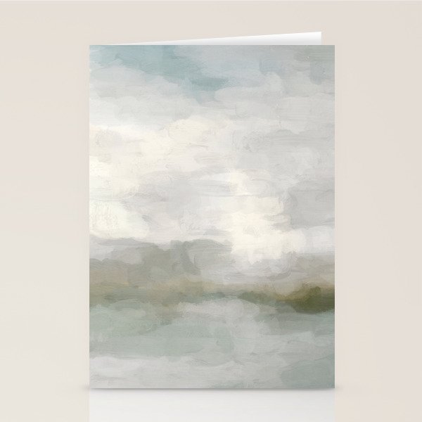Break in the Weather II - Modern Abstract Painting, Light Teal, Sage Green Gray Cloudy Weather Ocean Stationery Card Gallery Image 2