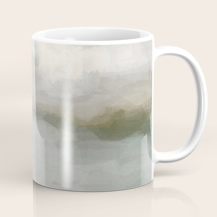 Break in the Weather II - Modern Abstract Painting, Light Teal, Sage Green Gray Cloudy Weather Ocean Coffee Mug Gallery Image 1