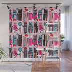 Feline Christmas vibes // pastel pink background green fuchsia pink white and black kittens Wall Mural Gallery Image 1
