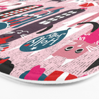 Feline Christmas vibes // pastel pink background green fuchsia pink white and black kittens Bath Mat Gallery Image 3
