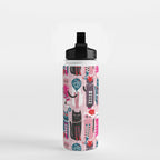 Feline Christmas vibes // pastel pink background green fuchsia pink white and black kittens Water Bottle Gallery Image 2