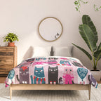 Feline Christmas vibes // pastel pink background green fuchsia pink white and black kittens Comforter Gallery Image 3